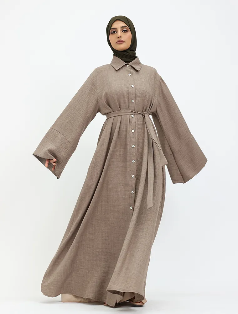 Mocha Linen Feel Collar Shirt